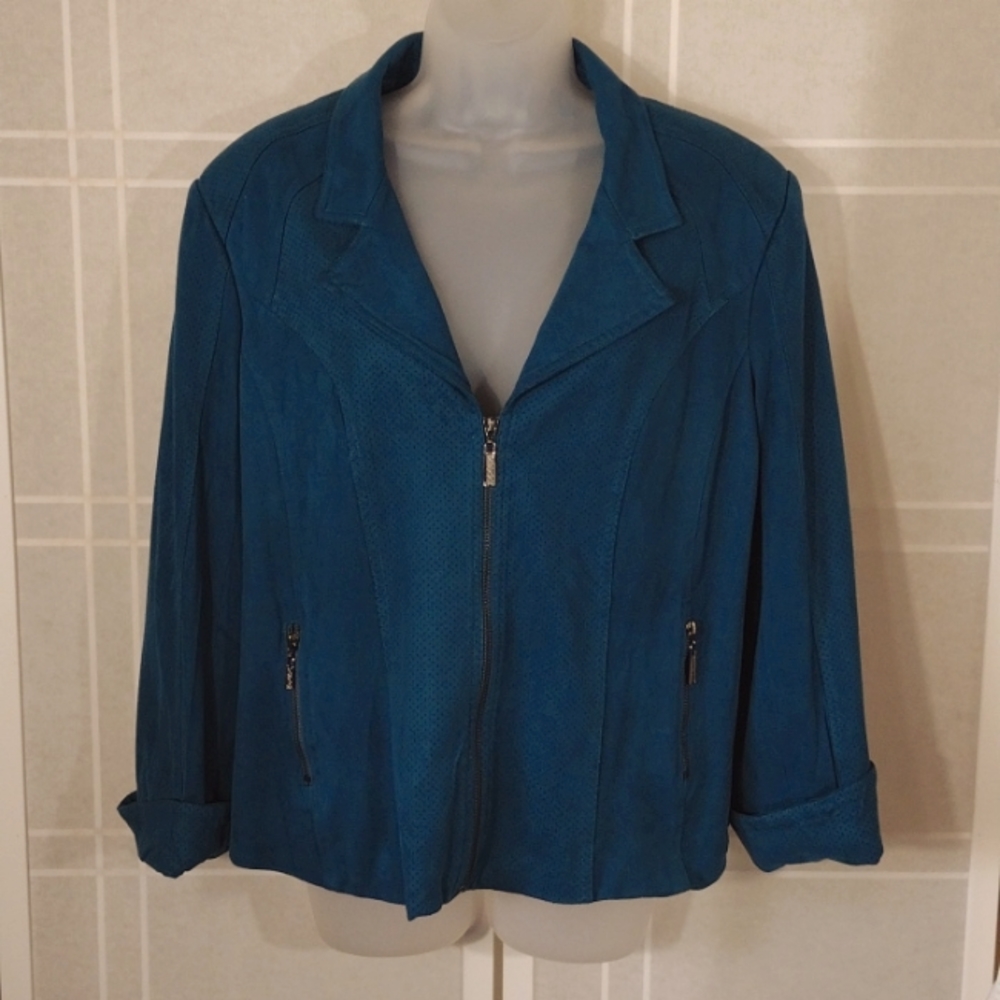Faux suede teal lined jacket L